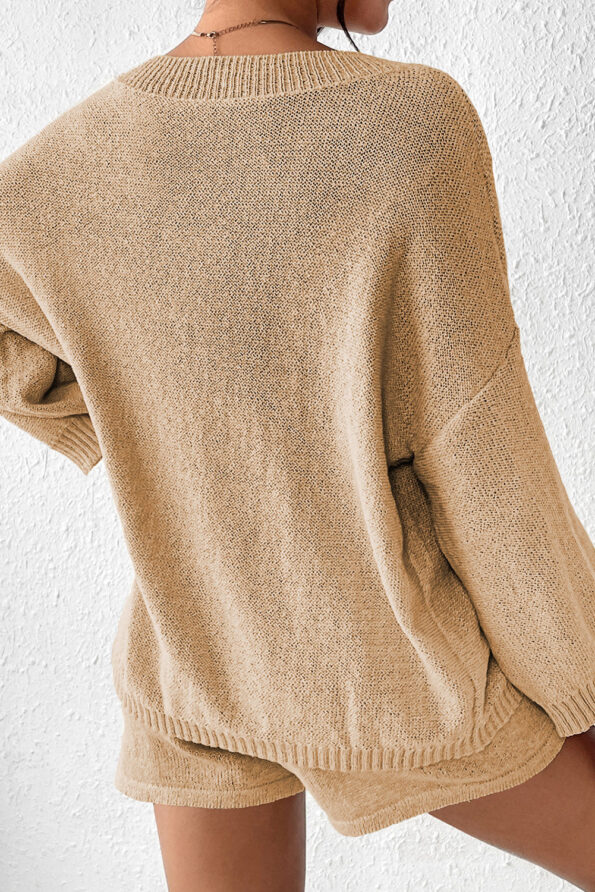 Round Neck Dropped Shoulder Sweater and Drawstring Pants Set - Image 2