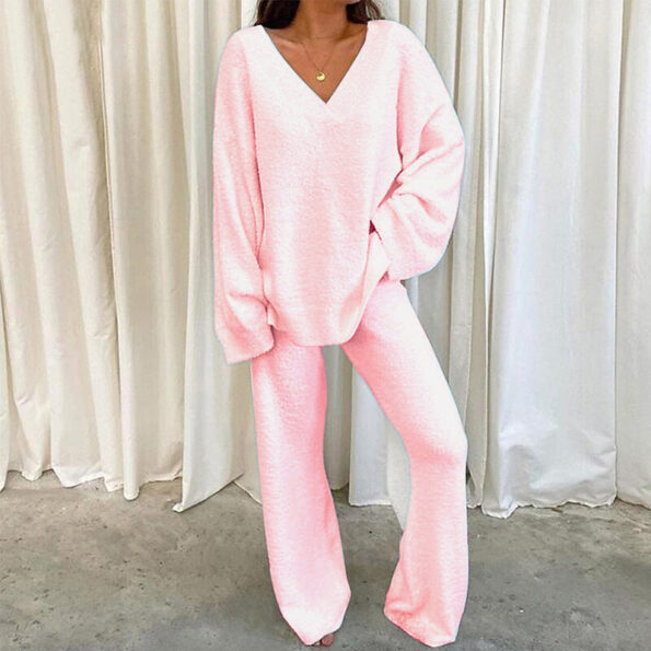 V-Neck Long Sleeve Top and Long Pants Set - Image 4